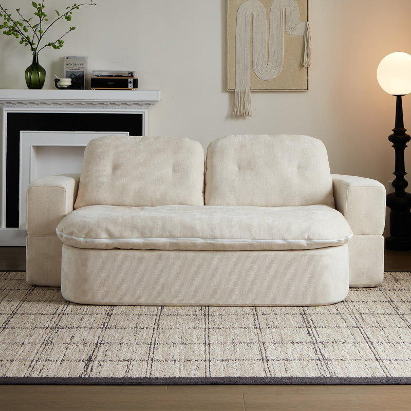 Modern Floor Sofa With 2 Pillows For Living Room, Convertible Chenille Fabric Foam-Filled Sleeper Sofa Bed, Folding Mattress, No Assembly Required