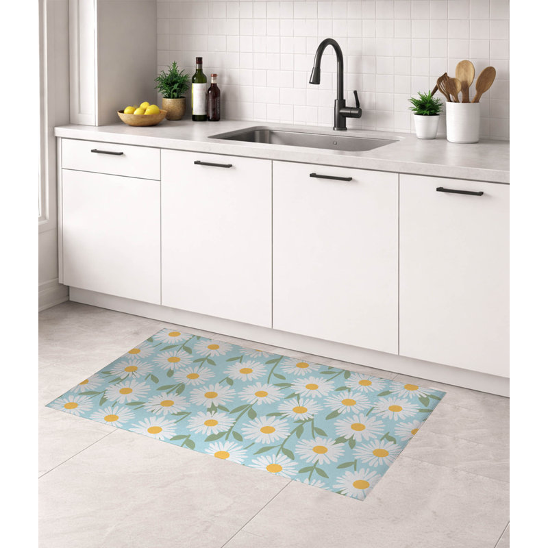 Tapis de cuisine léger Sweet Daisy, Rectangle 5 pi x 7 pi, Bleu ciel