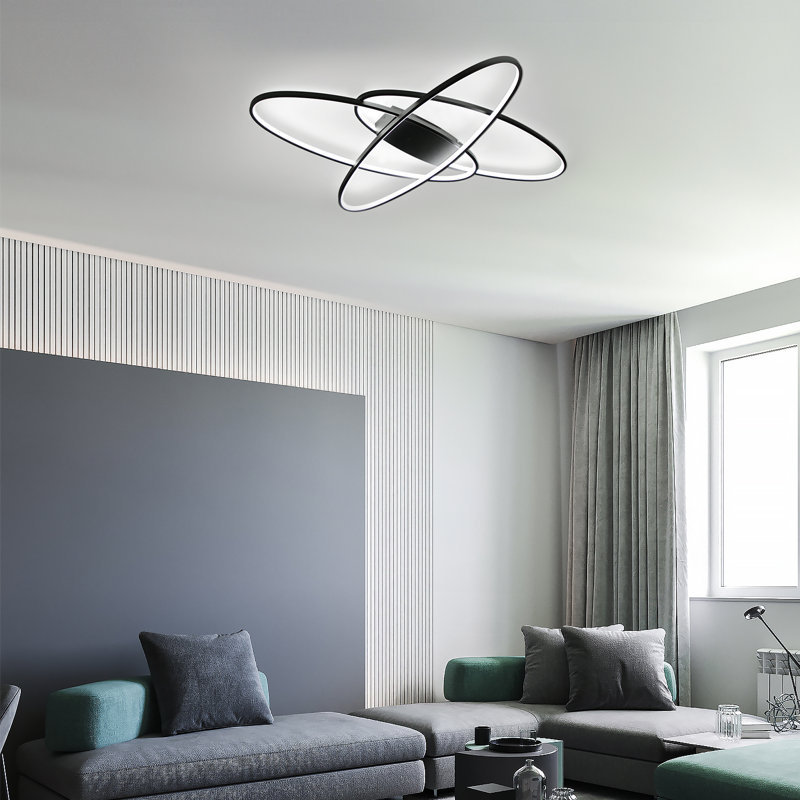 LED ceiling light 3-light Dimmable Modern Oval design with remote control Haak 85cm, Black