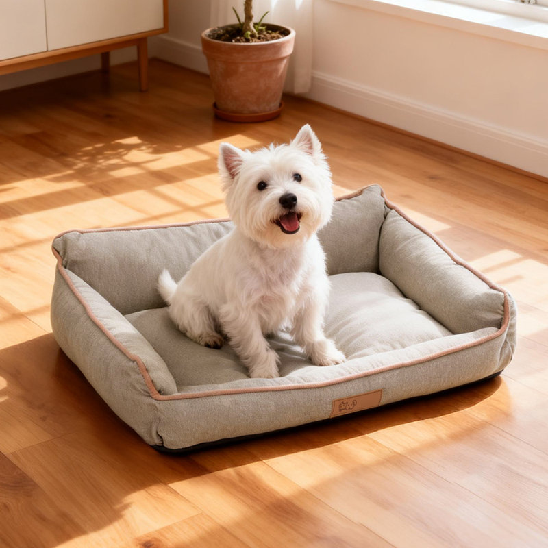 Cotton Pet Bed, Beige, Medium (18cm H x 70cm W x 50cm D)