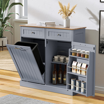 13 Gallons Tilt Out Trash Cabinet Free Standing Kitchen Storage Cabinet Recycling Trash Can Cabinet With Hideaway Drawers Pet Proof Trash Can Holder For Kitchen Living Room
