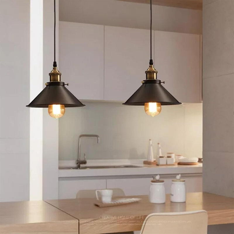 Luminaire suspendu industriel de 1 m avec luminaire suspendu réglable pour porte-lampe en métal E26, Black