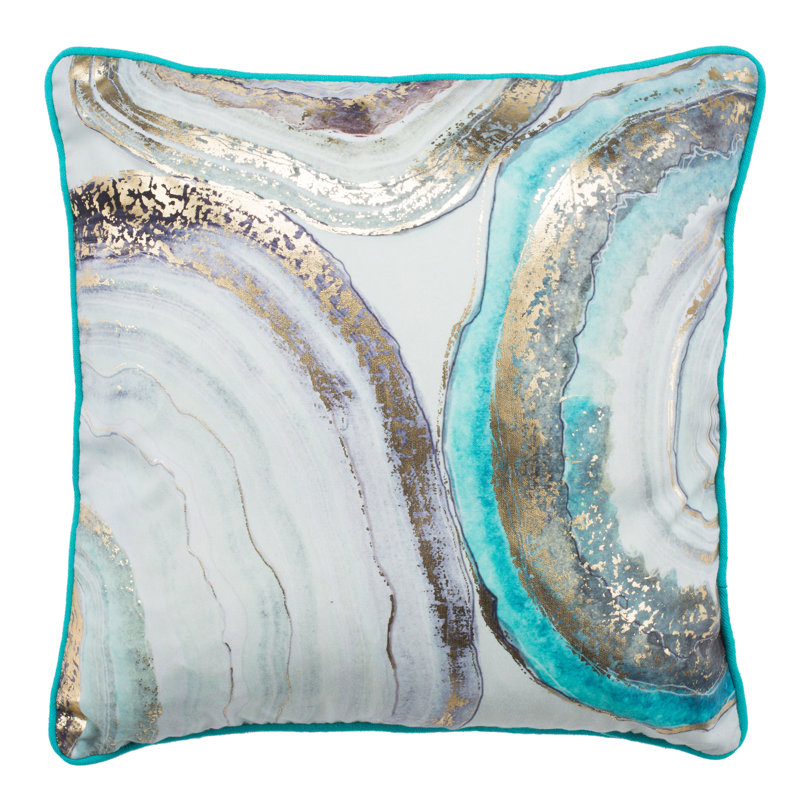 Nima 18" Blue and Gold Polyester Throw Pillow