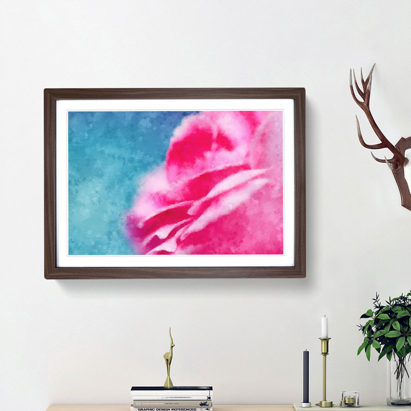 Pink Carnation on Blue - Picture Frame Painting Print, Walnut Framed, 33cm H x 45cm W x 2cm D