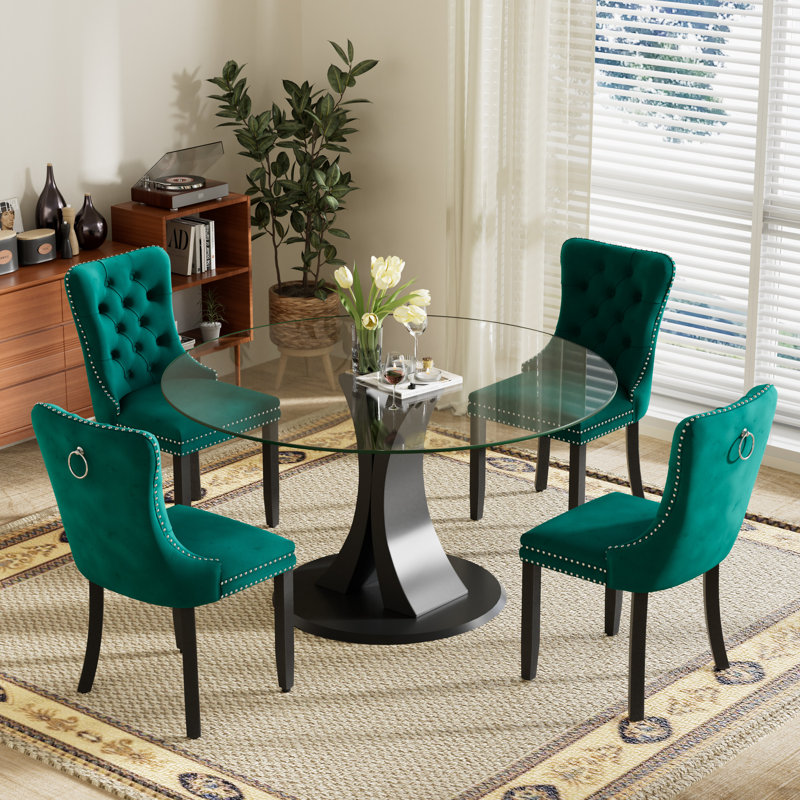 Ensemble de salle à manger 4 pièces, 29.5" H x 47" W x 47" D, Clair, Vert