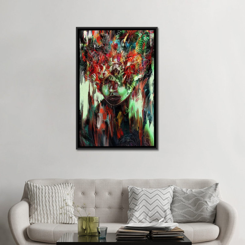 « chaotique mind », impression sur toile, Toile avec cadre noir, Pas de tapis, H 48 po x l 32 po x P 1,5 po