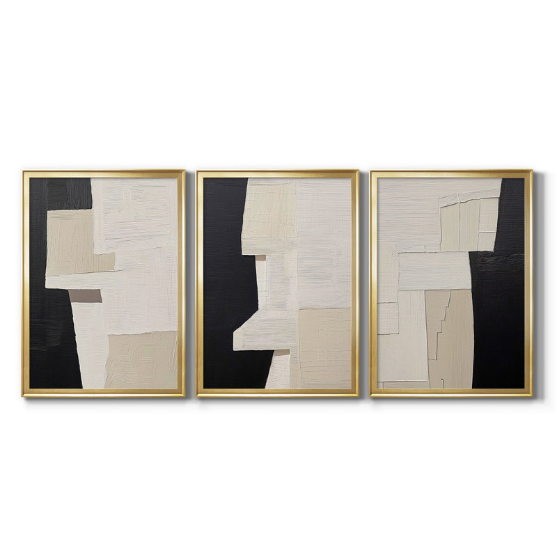 ABSTRACT Series DCLxxix - Toile tendue avec châssis sur mesure - 3 pièces, H 21 po x l 30 po, Doré