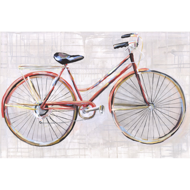 Red Bicycle Watercolor - Wrapped Canvas Painting, 81cm H x 122cm W x 3.8cm D