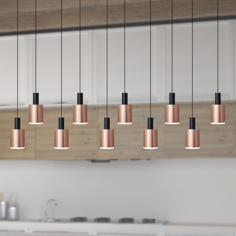 Luminaire suspendu en pot à 10 lumières DEL Essoura, Noir / Cuivre