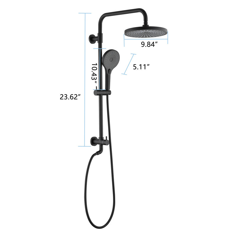 Pomme de douche 10 po avec pomme de douche à main, système de douche à double combinaison de pomme de douche à 3 ensembles avec douchette, robinet de douche, barre coulissante noir mat