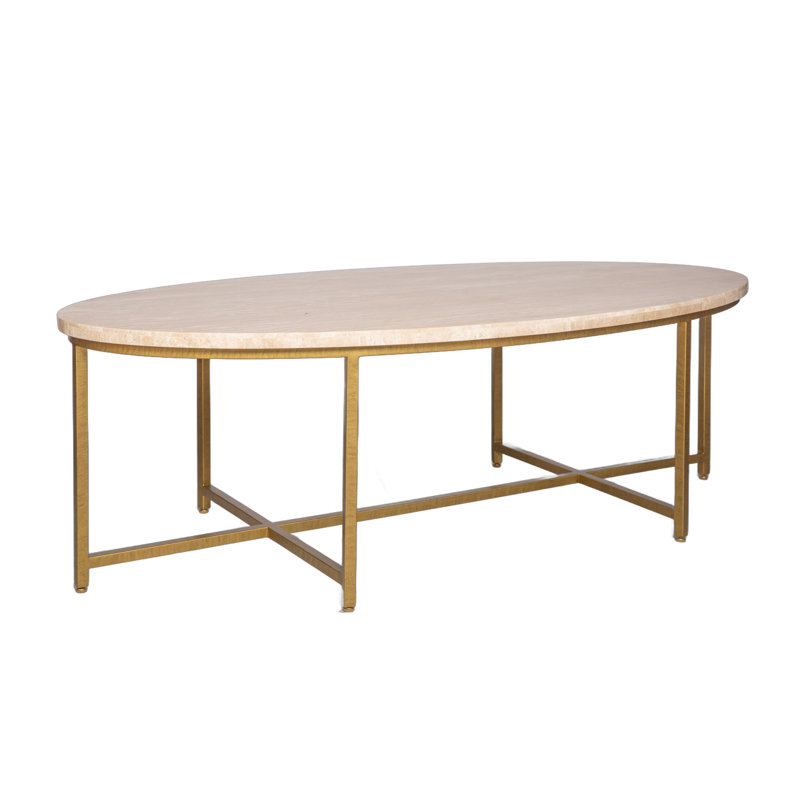 Table basse Marble, H 18,5 po x L 60 po x l 30 po, Or royal, Travertin léger