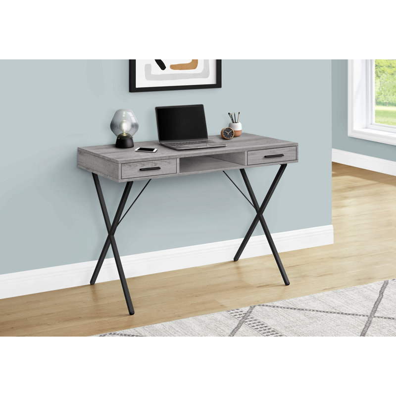 Bureau d'ordinateur, bureau personnel, ordinateur portable, installation à gauche, à droite, tiroirs de rangement, L 42 po, travail, stratifié, métal noir, contemporain, moderne