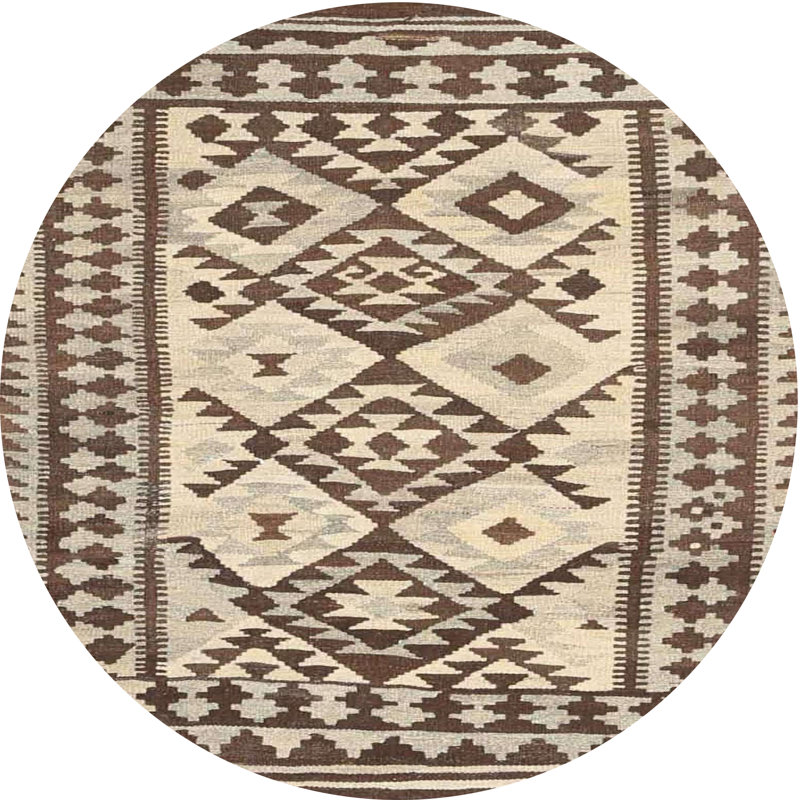 Tapis contemporain beige / brun, Rond 4 pi
