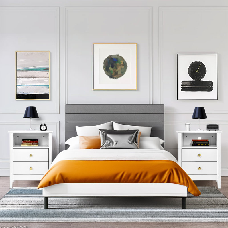 Senara 2-Drawer Modern Nightstands with Built-in Charging Station, 2pcs, White