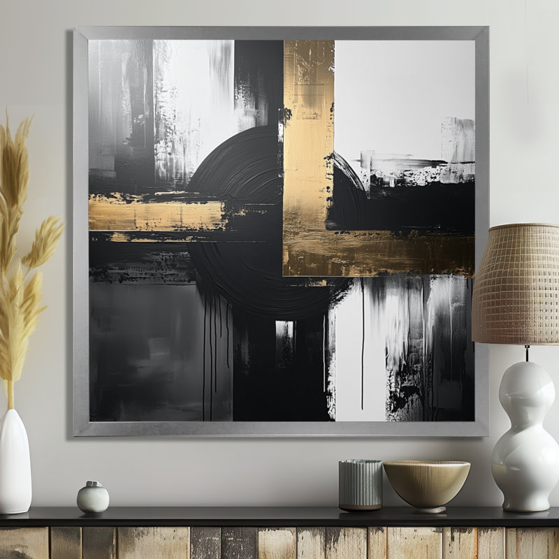 Scher - Art mural abstrait, Reproduction encadrée d'une seule photo, Argent, H 30 po x l 30 po
