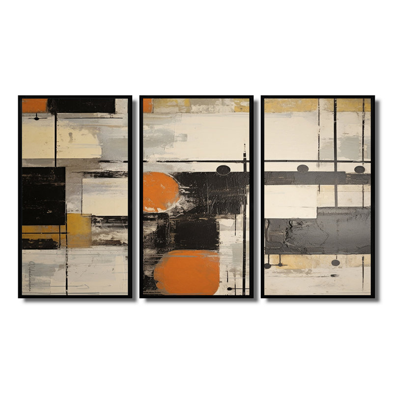 «Deconstrstruction Beige Orange Black White - Abstract Shapes», ensemble de reproductions d'art mural, Cadre flottant noir