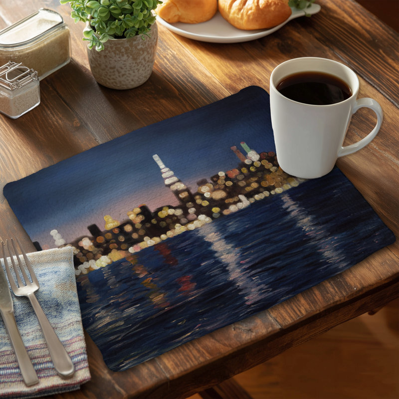 Blue Braided Polyester Placemat - Blurry City by Night Decor