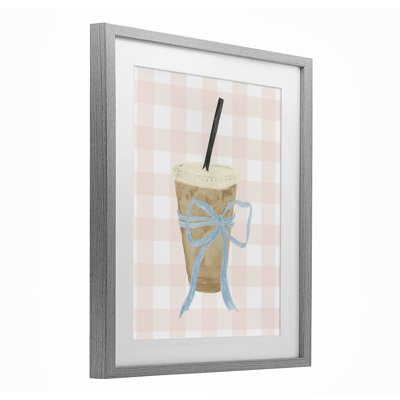 Iced Coffee on Gingham Framed Print Under Glass, design by Lucille Price
