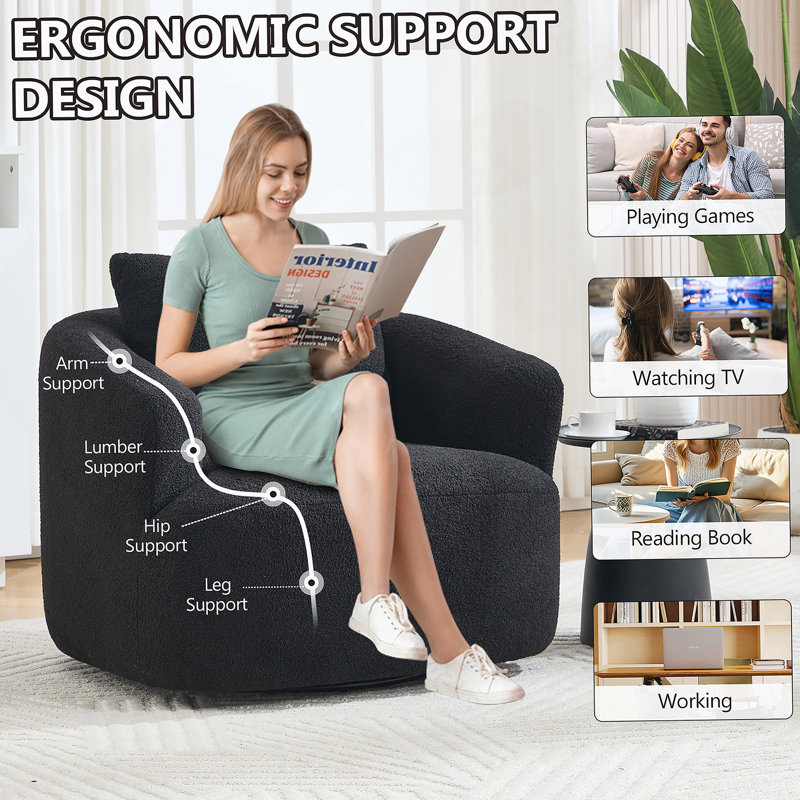 Fauteuil rembourré pivotant à 360 °, Noir