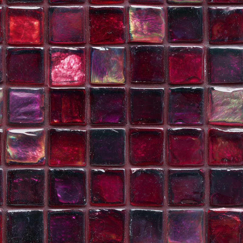 Red Glass Mosaic Wallpaper Square Tile Grid Geometric Pattern Decorative Mural, Peel and Stick