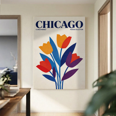 Affiche encadrée sur toile, représentant le marché aux fleurs de Chicago : tulipes éclatantes aux couleurs vives, style rétro vintage. Décoration murale idéale pour le salon, la chambre à coucher, le bureau, la cuisine, la salle de bain et toute la maison. Cadeau parfait pour décorer votre intérieur. Impression 2D.