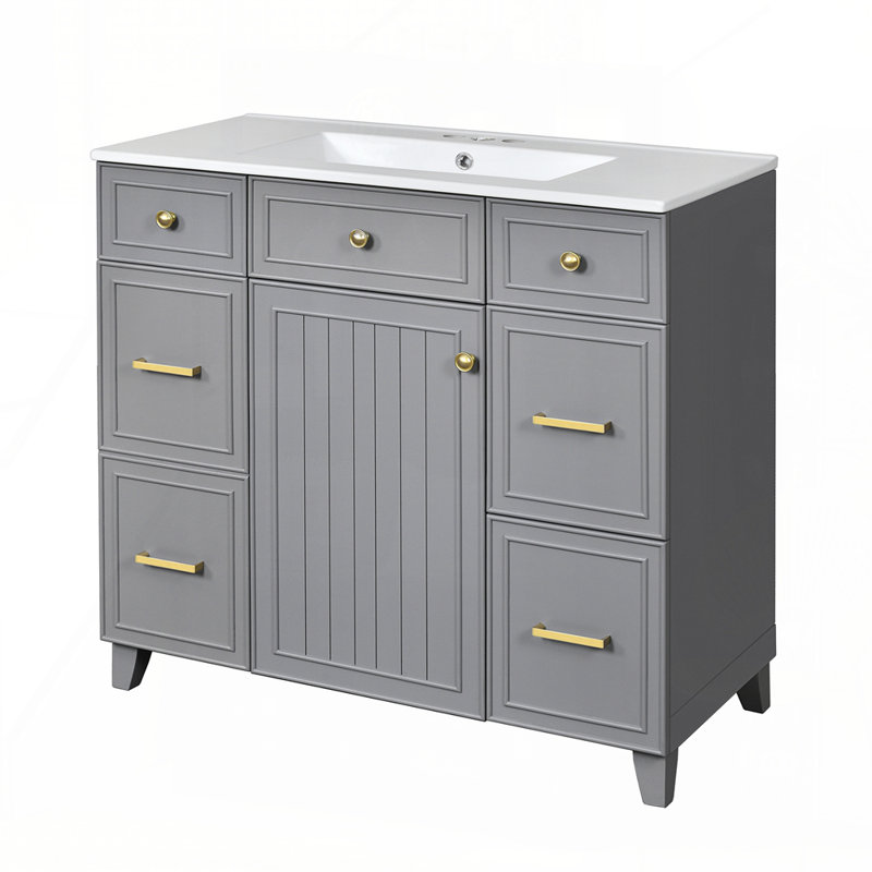 Meuble-lavabo 36 po avec lavabo en céramique, Gris