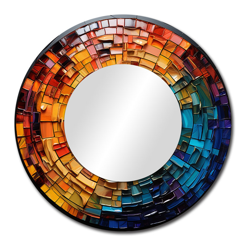 Sadra Colorful Vinyl Record Vinyl Mosaic II - Vinyl Records Decorative Wall Mirror, Modern Round Mirror, Printed Metal Art