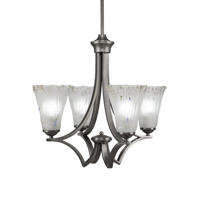 Lustre 4 lumières Zilo présenté en finition granit foncé avec verre givré cannelé de 5,5 po