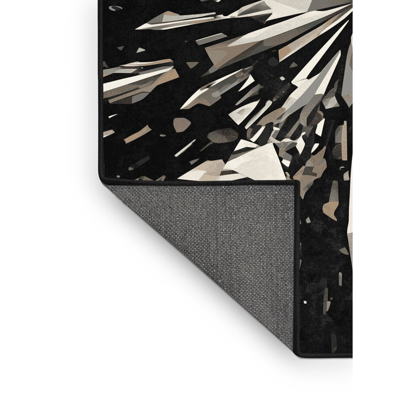 Tapis noir à motif géométrique doux et moelleux à motif géométrique Eakes, Rond 8 pi