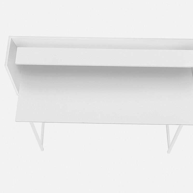 Bureau d'ordinateur, bureau personnel, ordinateur portable, tablettes de rangement, l 48 po, travail, stratifié blanc, métal blanc, contemporain, moderne