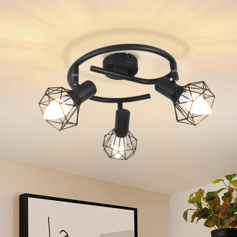 Ceiling spotlight 3-flame round ceiling spots - ceiling light E14 retro swiveling industrial kitchen lamp metal for bedroom living room study hallway no bulbs
