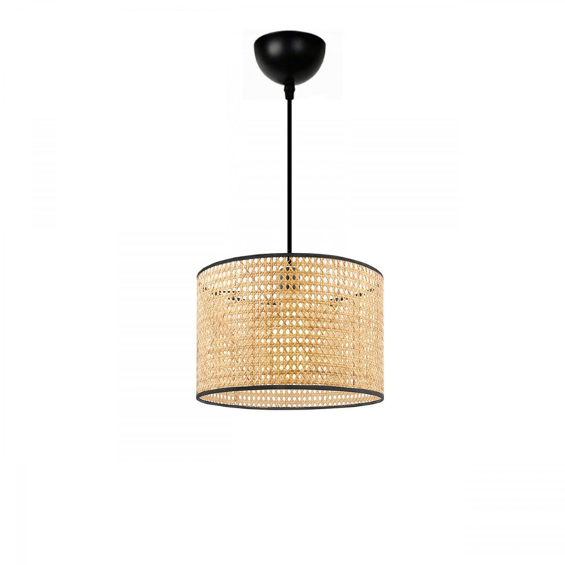 Elegant Rattan Chandelier, Cream & Black | 100% Rattan Construction, Total Height: 27.6 inches | E27 Socket, Max 40W | Perfect for Dining Room, Living Room & Entryway Lighting, Stylish & Durable Design