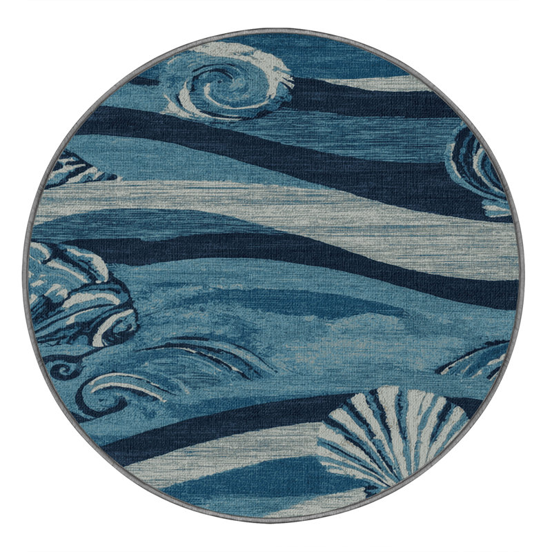 Tapis bleu marine lavable, Rond 4 pi