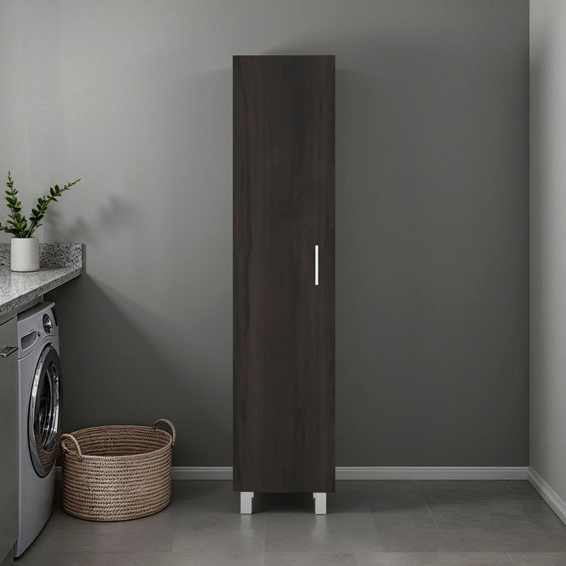 Stained Walnut Laundry Cabinet, Fixed Shelving, Narrow Design, 12.2 Inches Deep 70.9 High, Stained Walnut