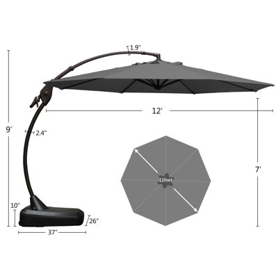 Tayshawn 12' Cantilever Sunbrella Umbrella with Base