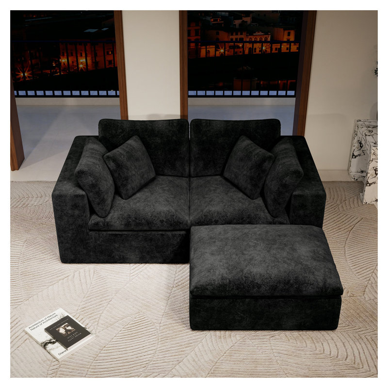 Canapé modulaire à 3 places modulaire - Mousse noire, 78,8 po x 68,9 po, sans assemblage, Black Corduroy