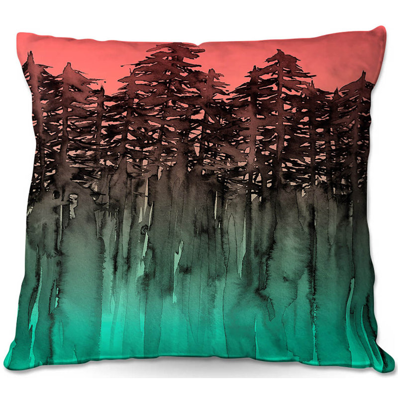 Coussin canapé tree forest tree, 20 po x 20 po, Rose / vert / noir