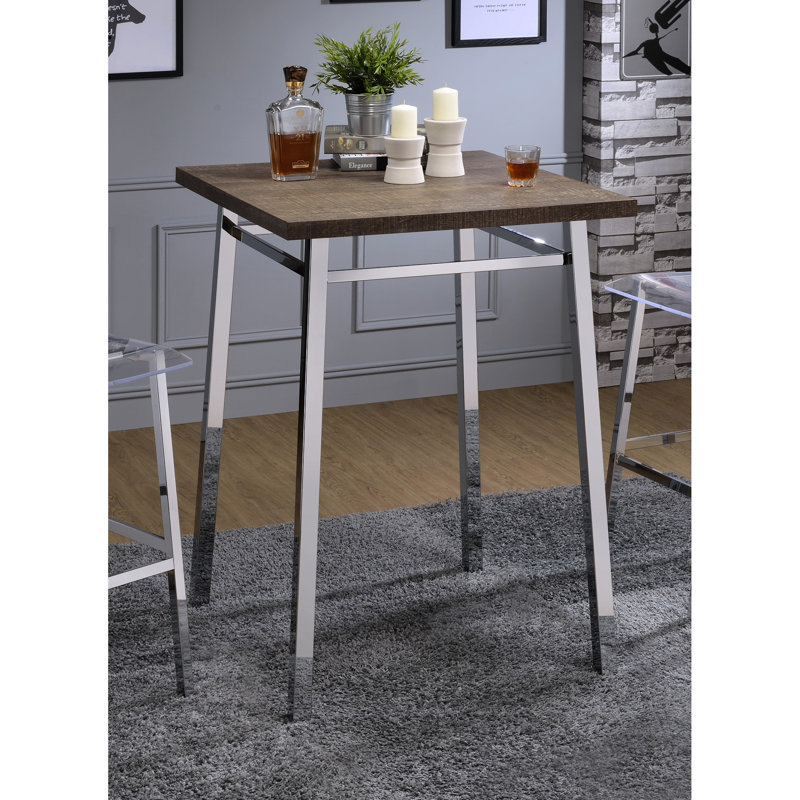 Table en chêne - Base, plateau rectangulaire brun moyen avec motif délicat, pieds carrés blancs pour les petits espaces et base élégante pour les repas