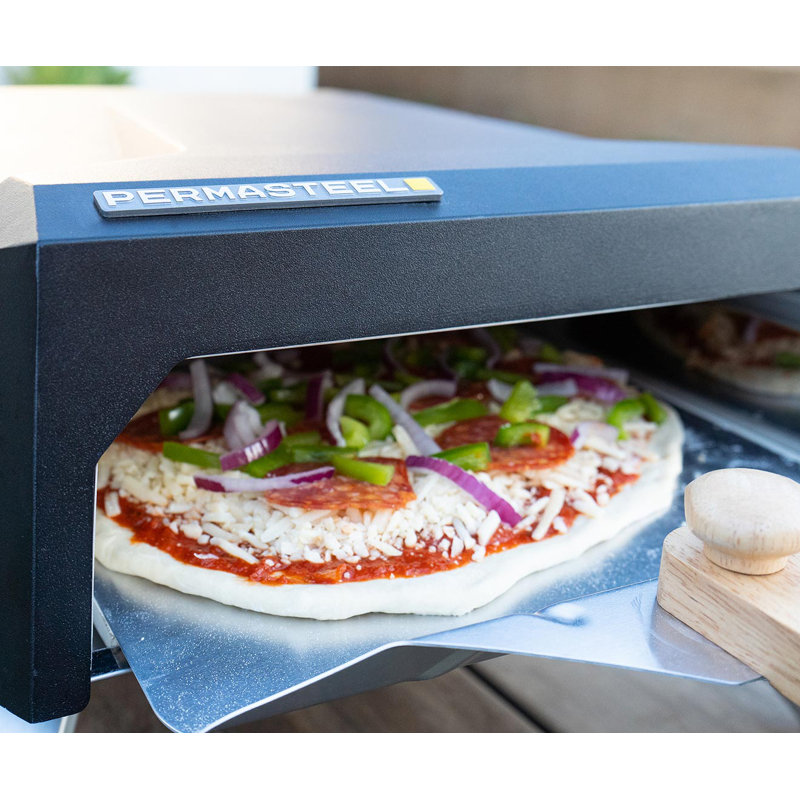 Permasteel Black Aluminum 12-Inch Countertop Gas Pizza Oven with Cover