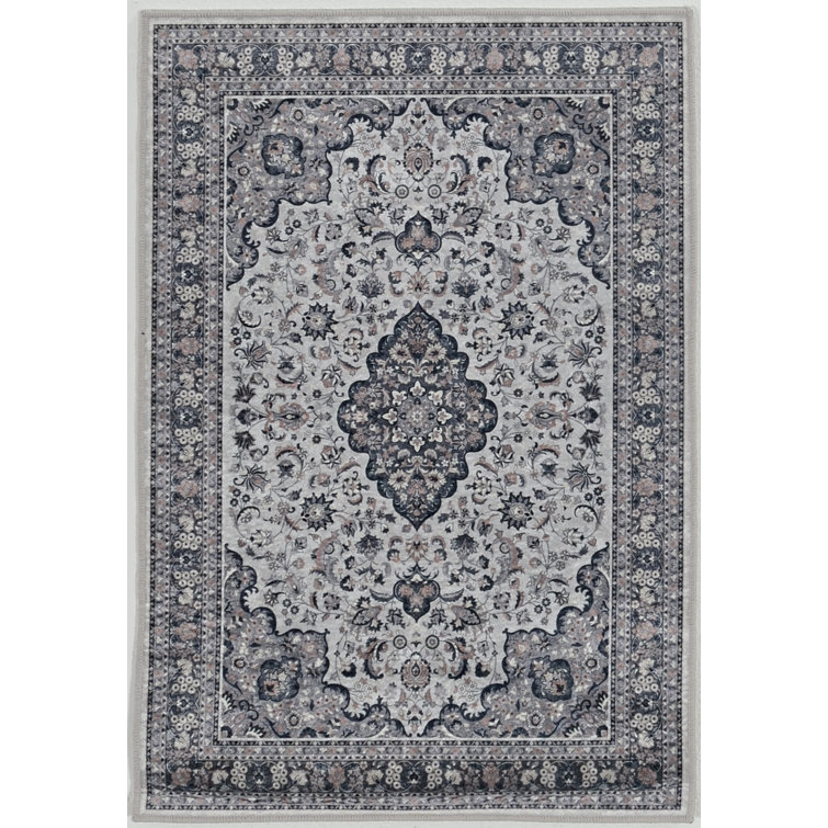 Emanuel Machine Woven Flatwave Cream and Grey Non Skid Backing Polyester Rug