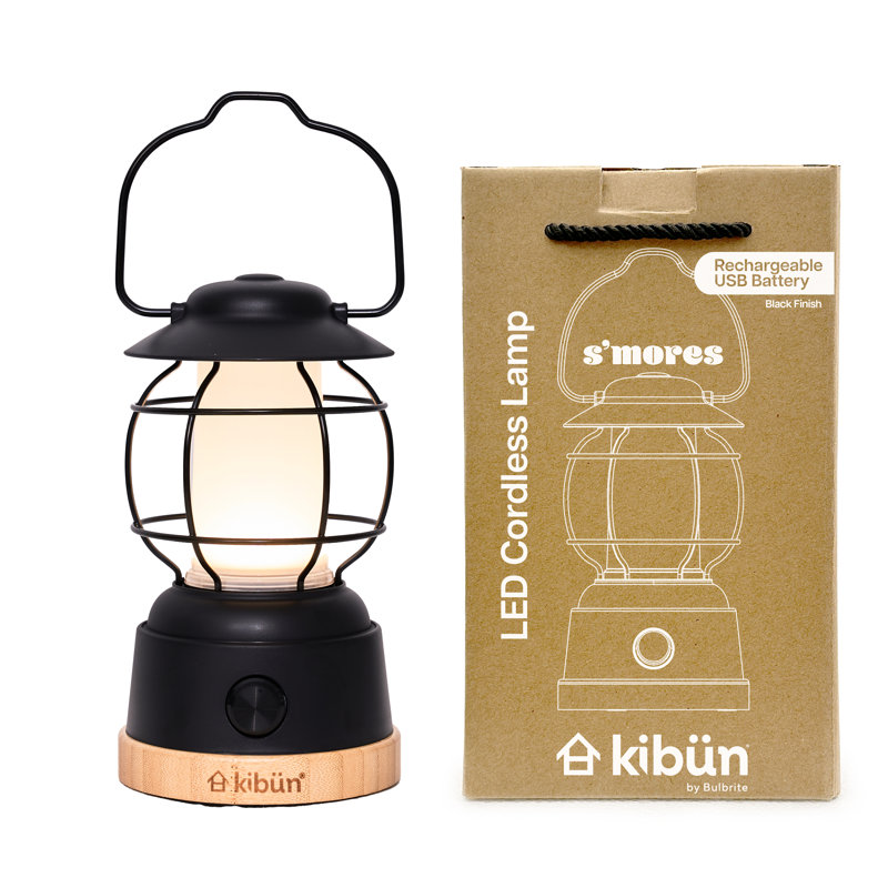 S'mores Cordless LED Outdoor Table Lamp With Dimmer, Built-In Rechargeable Battery, 3-Level Brightness With Power Bank, Black