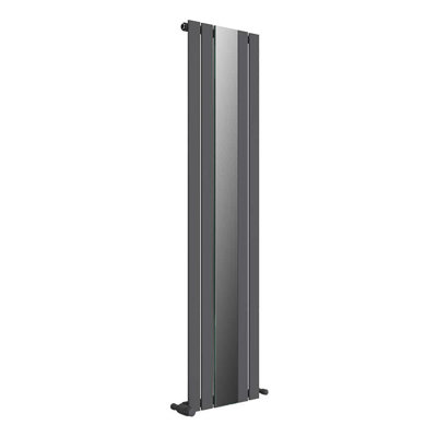 iBathUK Belgravia Vertical Single Slim Flat Mirrored Panel Radiator Anthracite Angled Valve-Grey