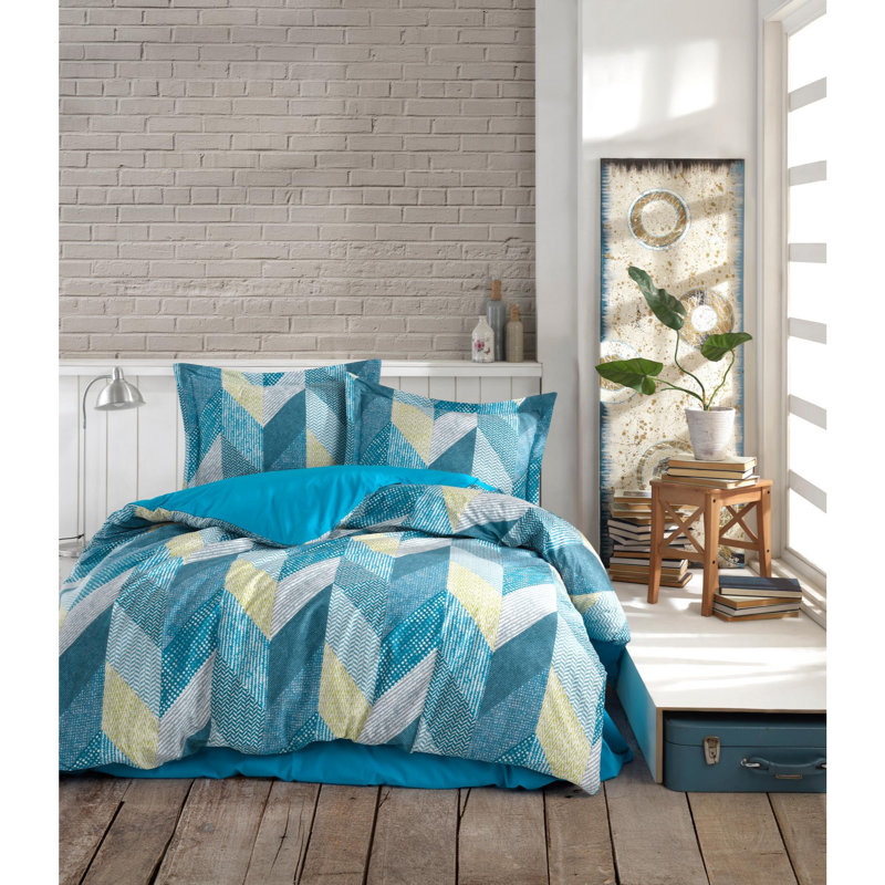Quiltisse Cotton Geometric Shapes Bedspread with Pillowcases, Single Bedspread + 1 Standard Pillowcase