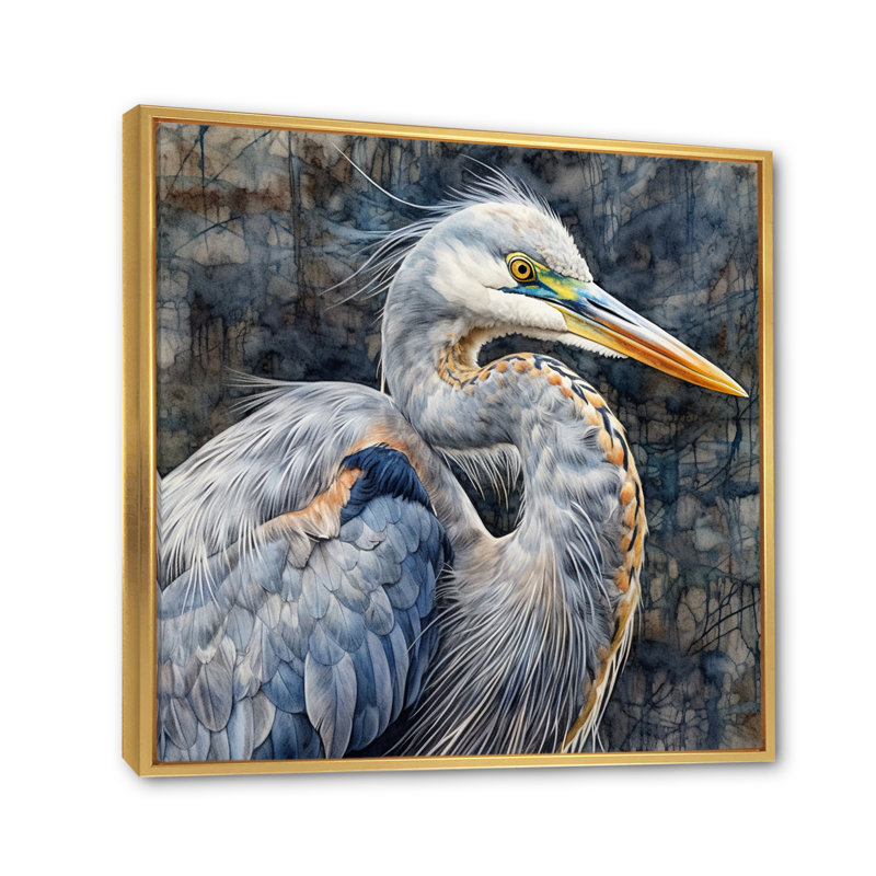 Heron Waterbird I - Heron, art mural, Cadre flottant doré, H 30 po x l 30 po x P 1 po