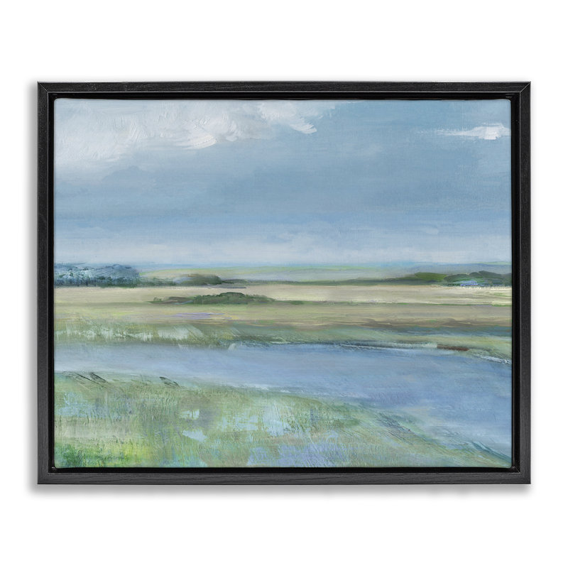 Curving River Bend Landscape, Jet Black Floater Frame, 17" H x 21" W