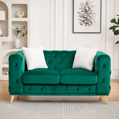 Velvet Sofa With Chesterfield Quilted Button Accents
