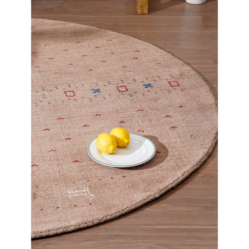 Manns Hand Knotted Loom Wool Eco-Friendly Area Rugs - Round, Light Brown, Contemporary Modern Design, High Pile Thick Handmade Anti Skid Area Rugs for Living Room, Bed Room