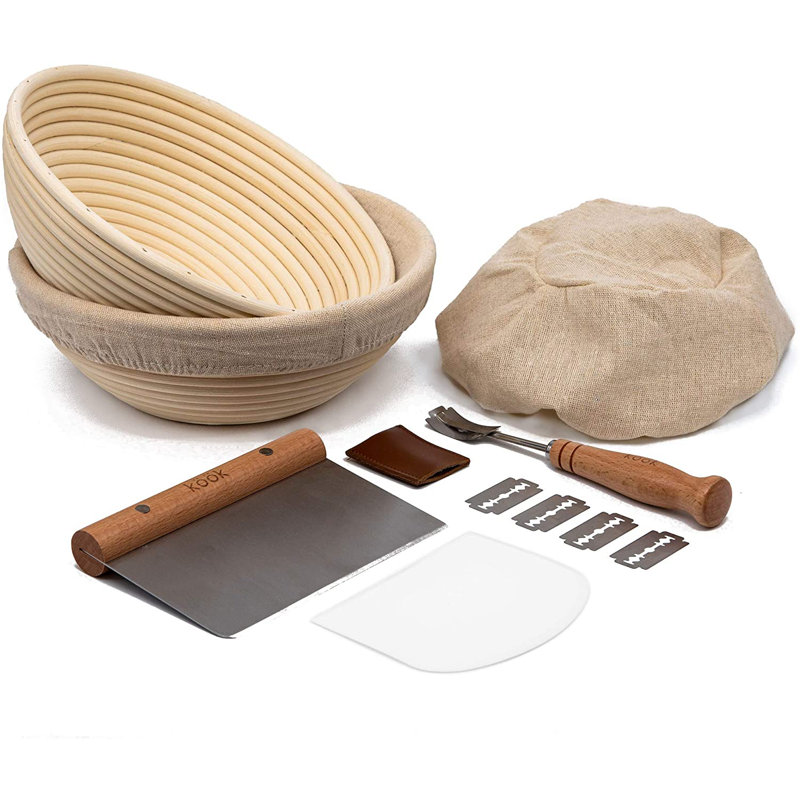 Kook 12-Piece Rattan Bread Proofing Basket Set with Tools