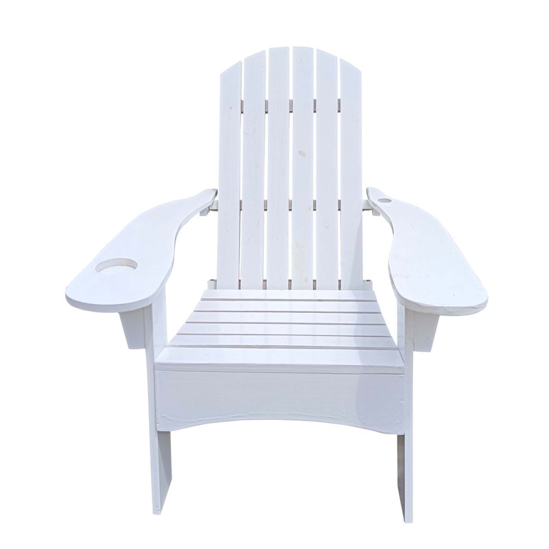 Comfortable Indoor/Outdoor Adirondack Chair With Umbrella Hole For Patio Or Garden Relaxation, White