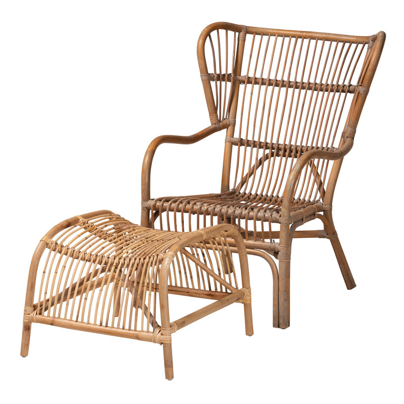 Bagryana 30.7" W Rattan Wingback Chair and Ottoman